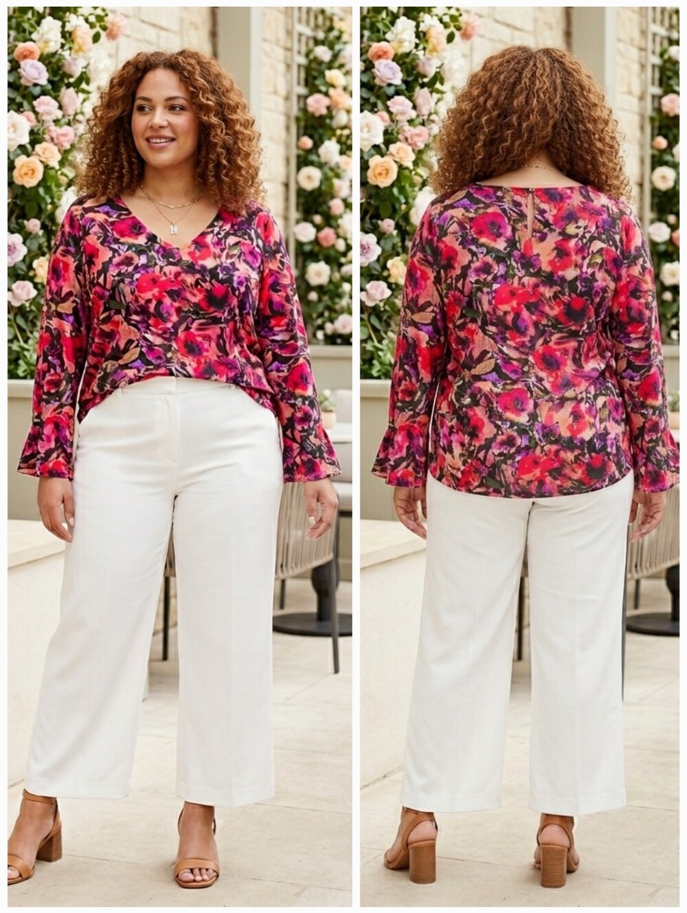 Laura XL Modern Contemporary Romantic Abstract Watercolour Floral Silky Knit Top